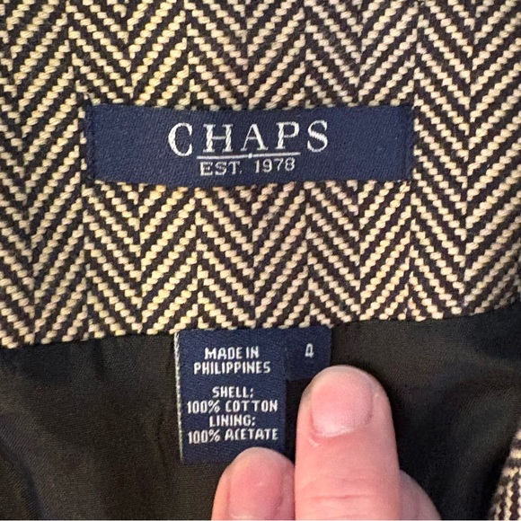 CHAPS Vintage Women’s Herringbone Cotton Blazer Black/Tan Size 4 EC Old Money - Picture 11 of 14